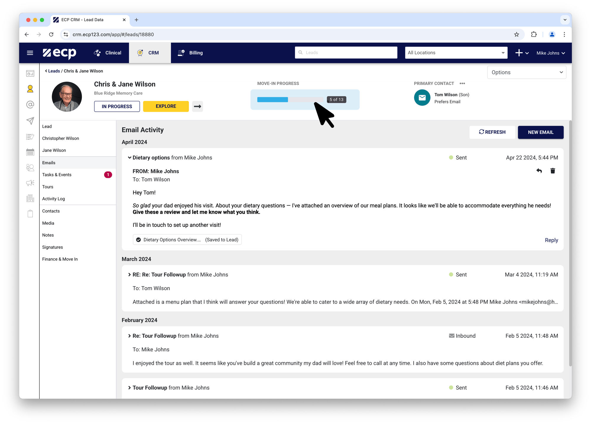 ECP move-ins customizable workflows